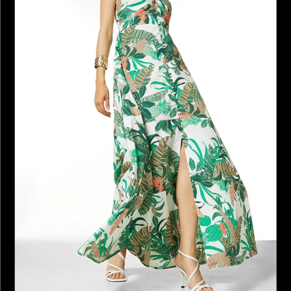 Karen Millen Green Leaf Print Maxi Skirt